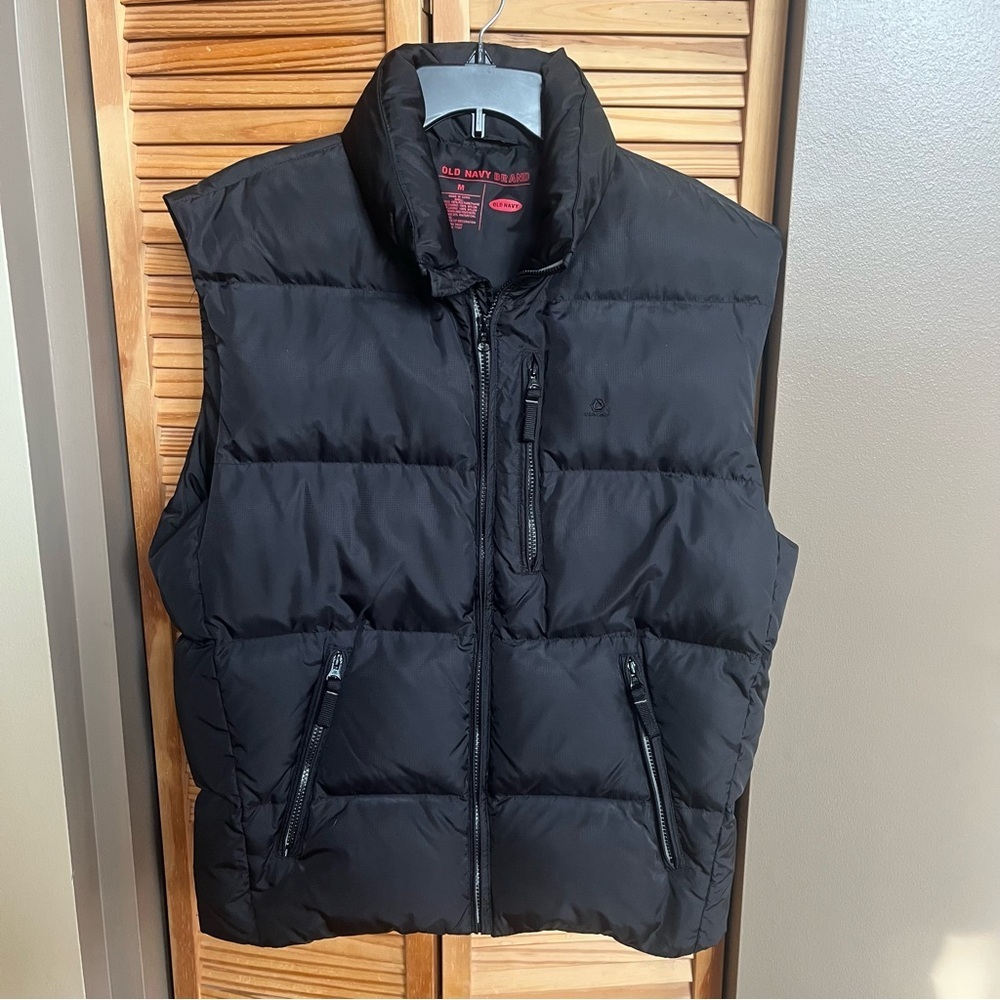 Old Navy Mens Medium Black Down Full Zip Puffer Vest Outdoor Pockets - Picture 5 of 9